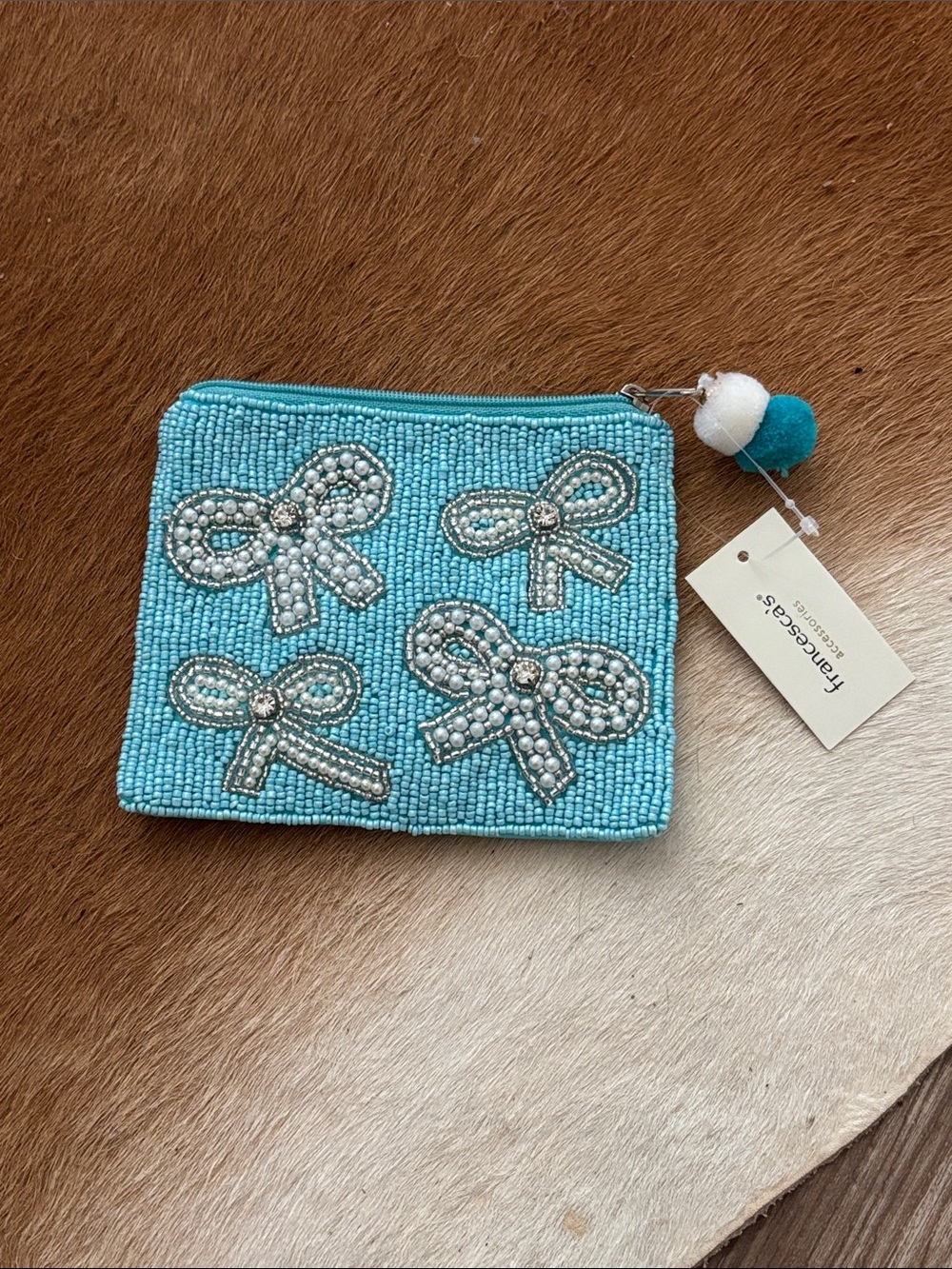 Francesca's bow beaded pouch NWT